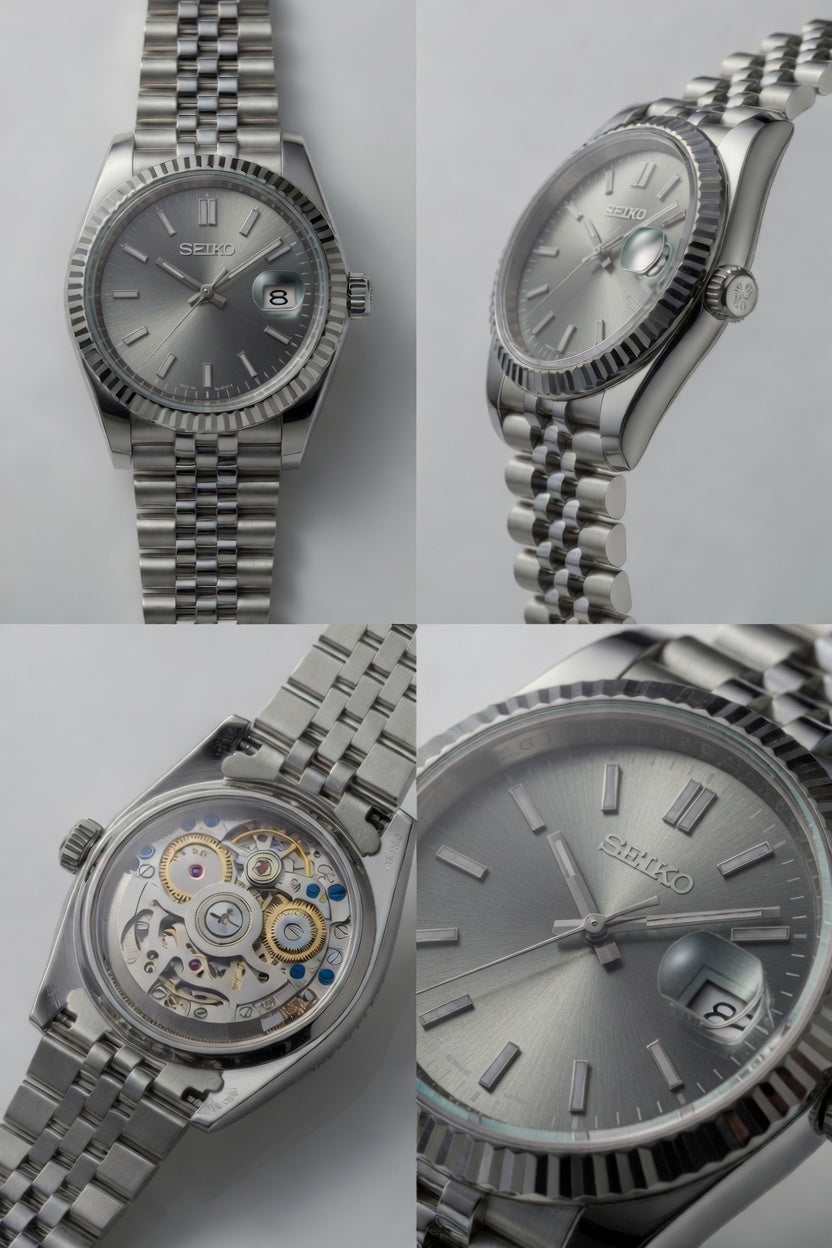 Seiko Automatic — Silver Grey Sunburst Dial | Jubilee Bracelet
