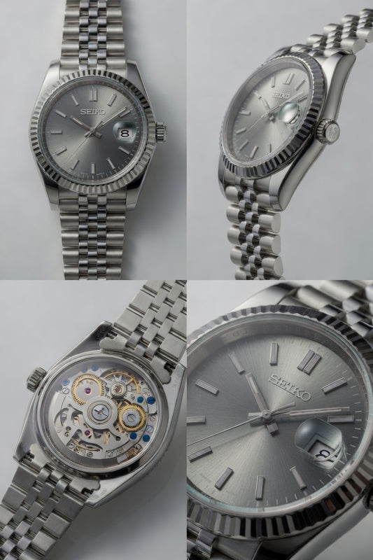 Seiko Automatic — Silver Grey Sunburst Dial | Jubilee Bracelet