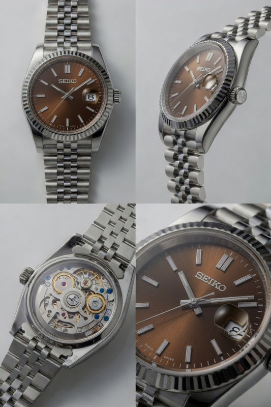 Seiko Automatic — Cognac Brown Sunburst Dial | Jubilee Bracelet
